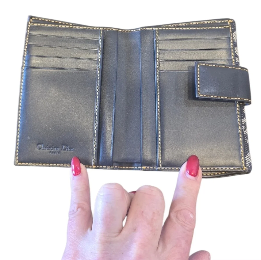 Christian Dior Saddle Lotus Navy Jacquard Canvas Bifold Snap Wallet